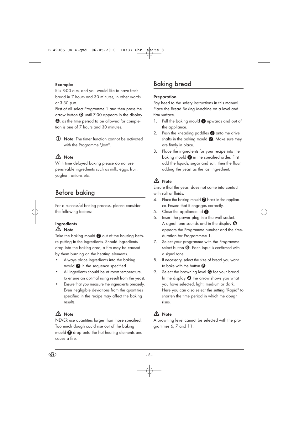 Before baking, Baking bread | Silvercrest SBB850EDSA1-02/10-V3 User Manual | Page 10 / 243