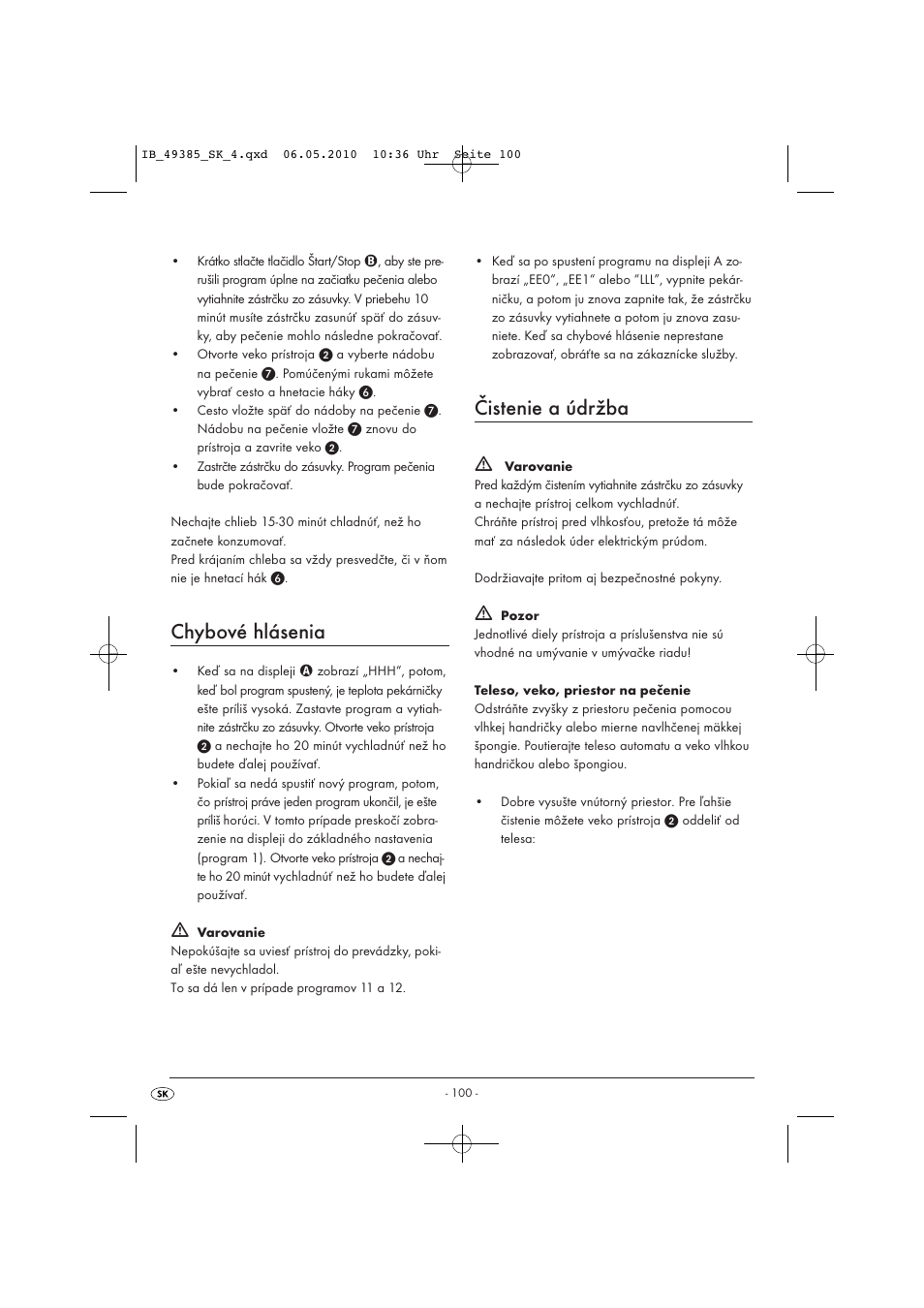 Chybové hlásenia, Čistenie a údržba | Silvercrest SBB850EDSA1-02/10-V3 User Manual | Page 102 / 243