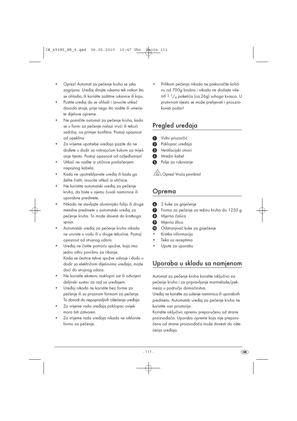 Pregled uređaja, Oprema, Uporaba u skladu sa namjenom | Silvercrest SBB850EDSA1-02/10-V3 User Manual | Page 113 / 243