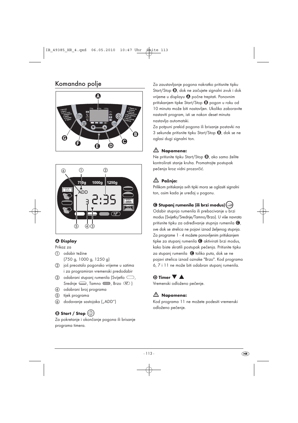 Komandno polje | Silvercrest SBB850EDSA1-02/10-V3 User Manual | Page 115 / 243