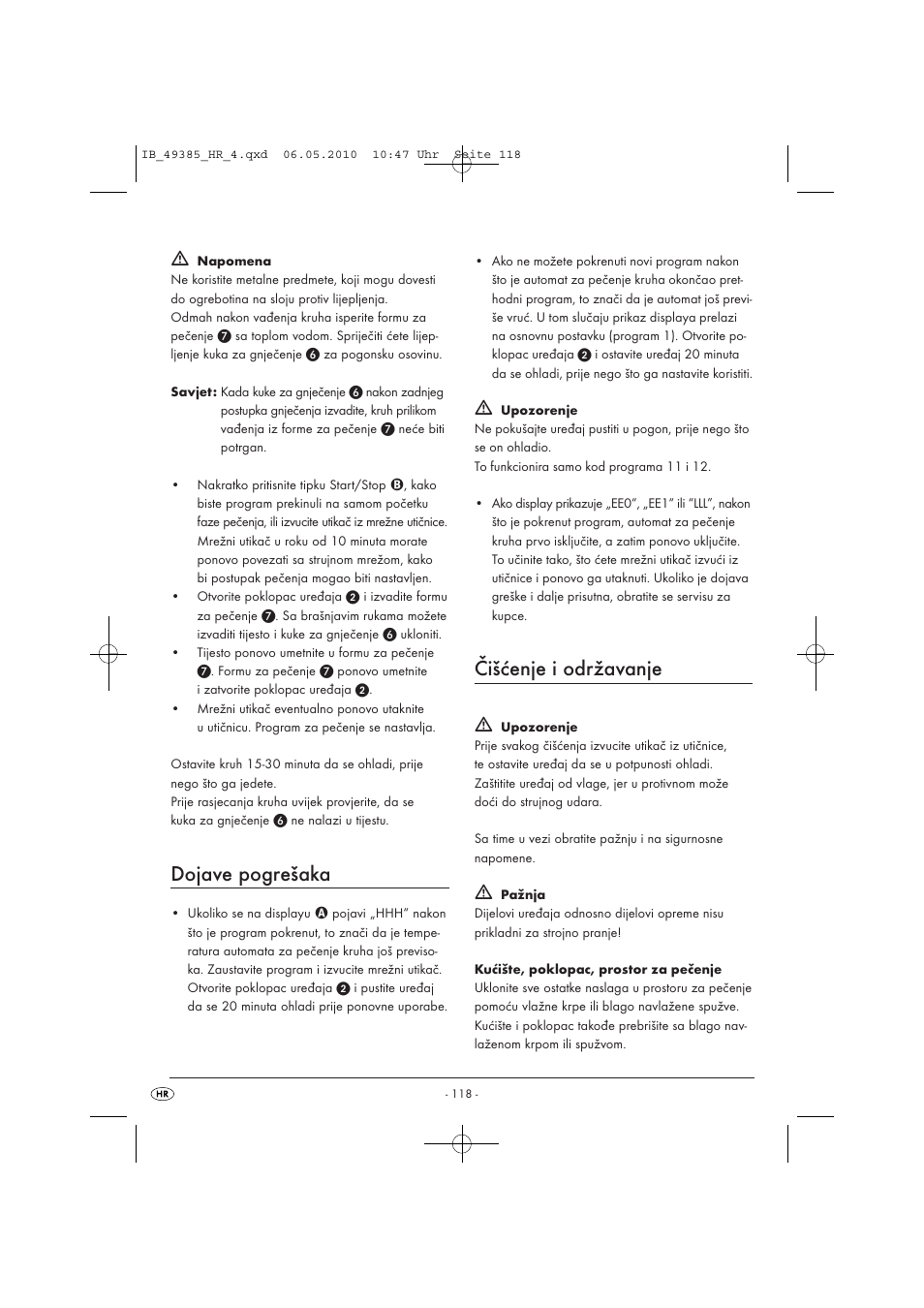Dojave pogrešaka, Čišćenje i održavanje | Silvercrest SBB850EDSA1-02/10-V3 User Manual | Page 120 / 243