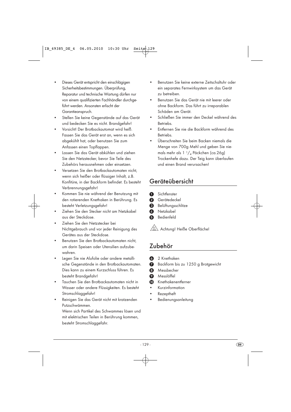 Geräteübersicht, Zubehör | Silvercrest SBB850EDSA1-02/10-V3 User Manual | Page 131 / 243