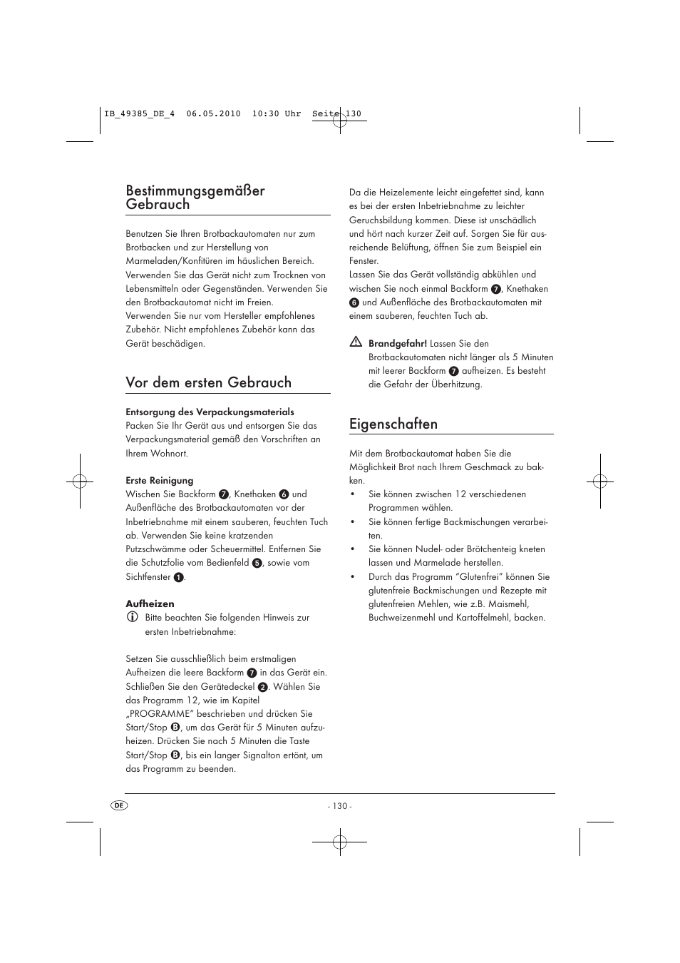 Bestimmungsgemäßer gebrauch, Vor dem ersten gebrauch, Eigenschaften | Silvercrest SBB850EDSA1-02/10-V3 User Manual | Page 132 / 243