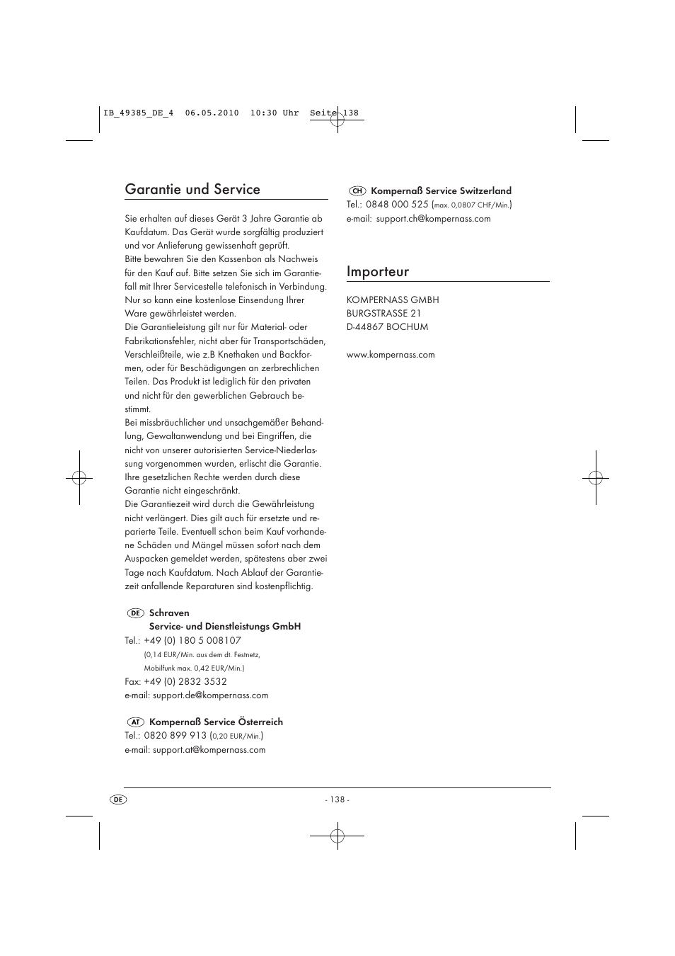 Garantie und service, Importeur | Silvercrest SBB850EDSA1-02/10-V3 User Manual | Page 140 / 243