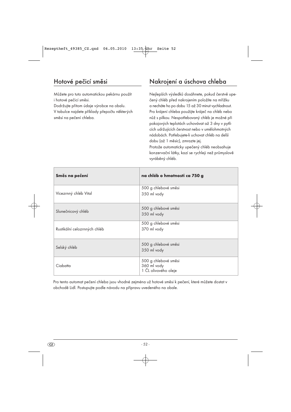 Hotové pečicí směsi, Nakrojení a úschova chleba | Silvercrest SBB850EDSA1-02/10-V3 User Manual | Page 199 / 243