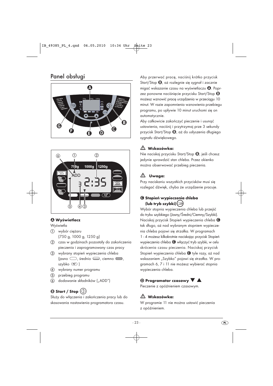 Panel obsługi | Silvercrest SBB850EDSA1-02/10-V3 User Manual | Page 25 / 243