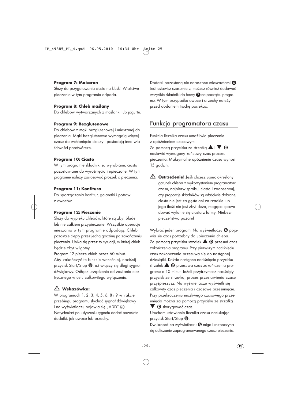 Funkcja programatora czasu | Silvercrest SBB850EDSA1-02/10-V3 User Manual | Page 27 / 243