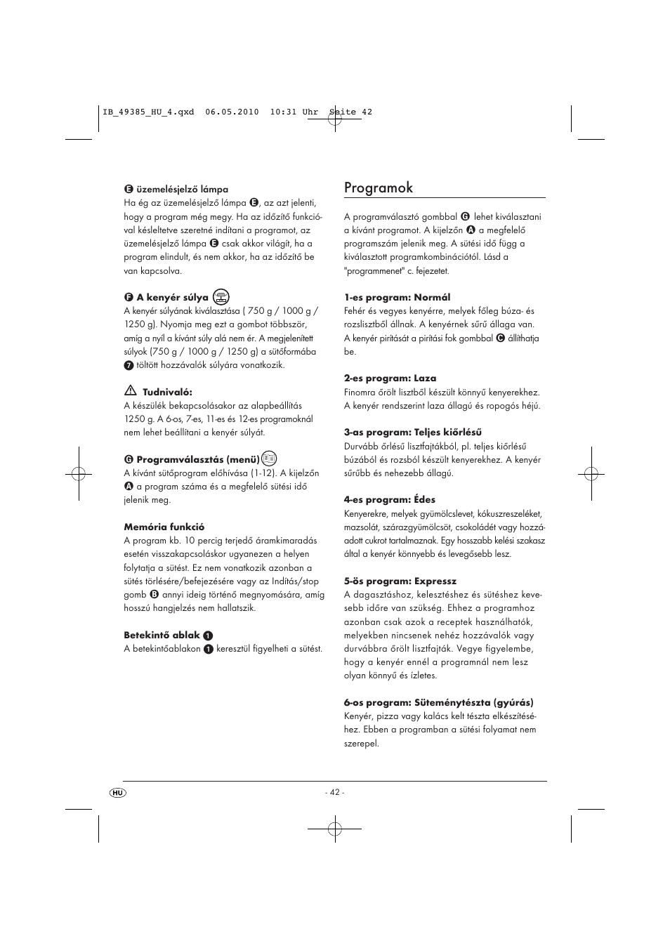 Programok | Silvercrest SBB850EDSA1-02/10-V3 User Manual | Page 44 / 243