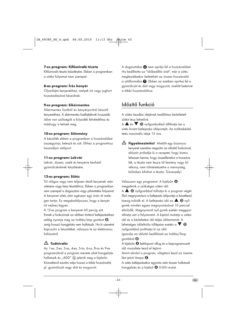Időzítő funkció | Silvercrest SBB850EDSA1-02/10-V3 User Manual | Page 45 / 243