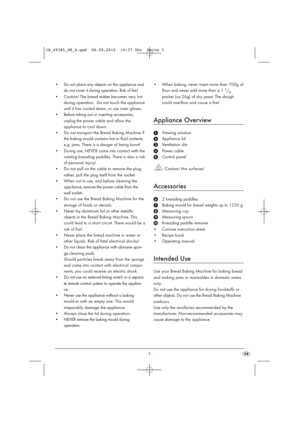 Appliance overview, Accessories, Intended use | Silvercrest SBB850EDSA1-02/10-V3 User Manual | Page 5 / 243