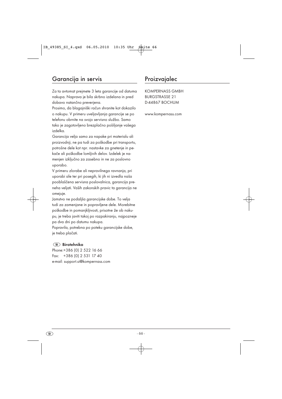 Garancija in servis, Proizvajalec | Silvercrest SBB850EDSA1-02/10-V3 User Manual | Page 68 / 243