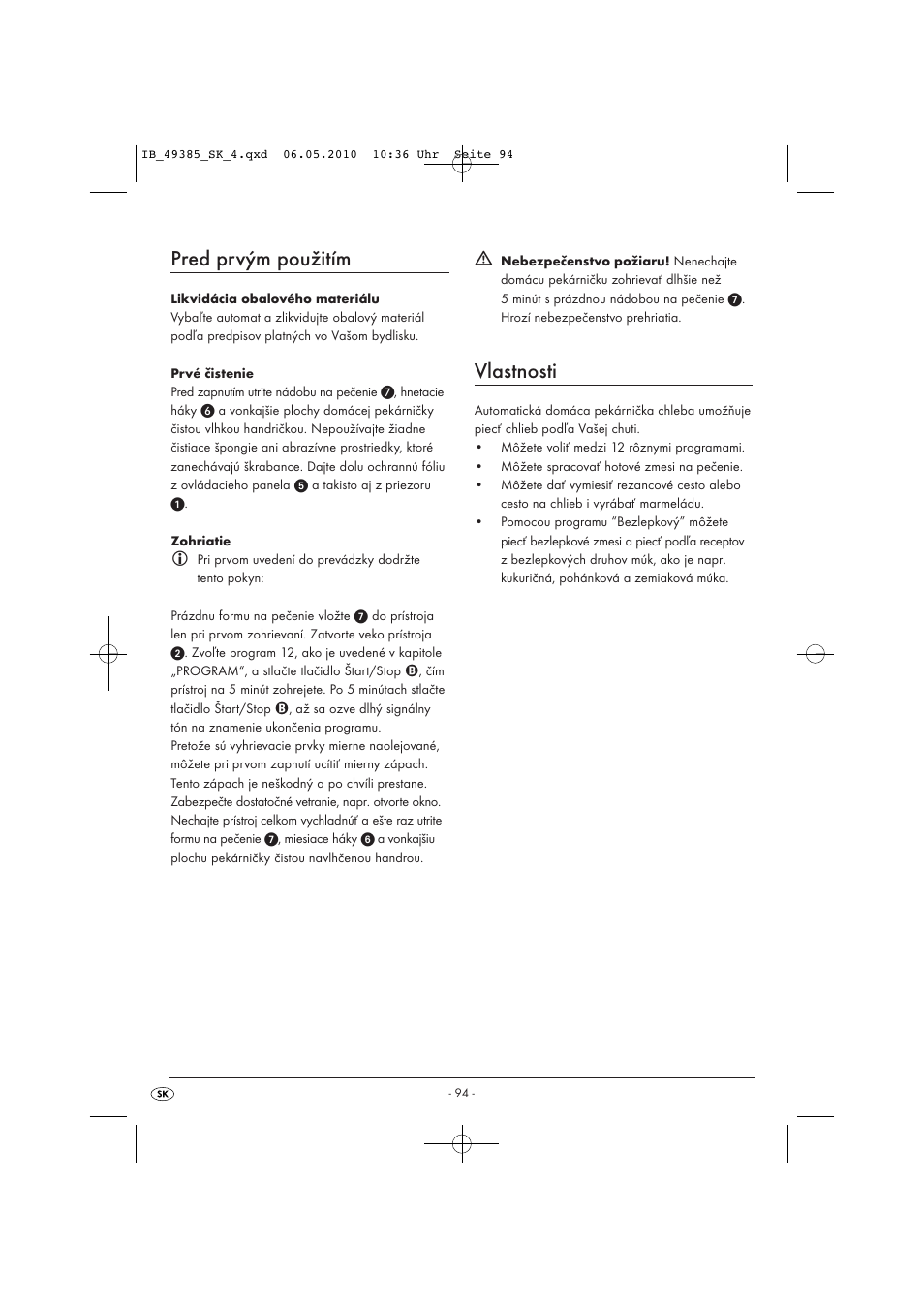 Pred prvým použitím, Vlastnosti | Silvercrest SBB850EDSA1-02/10-V3 User Manual | Page 96 / 243