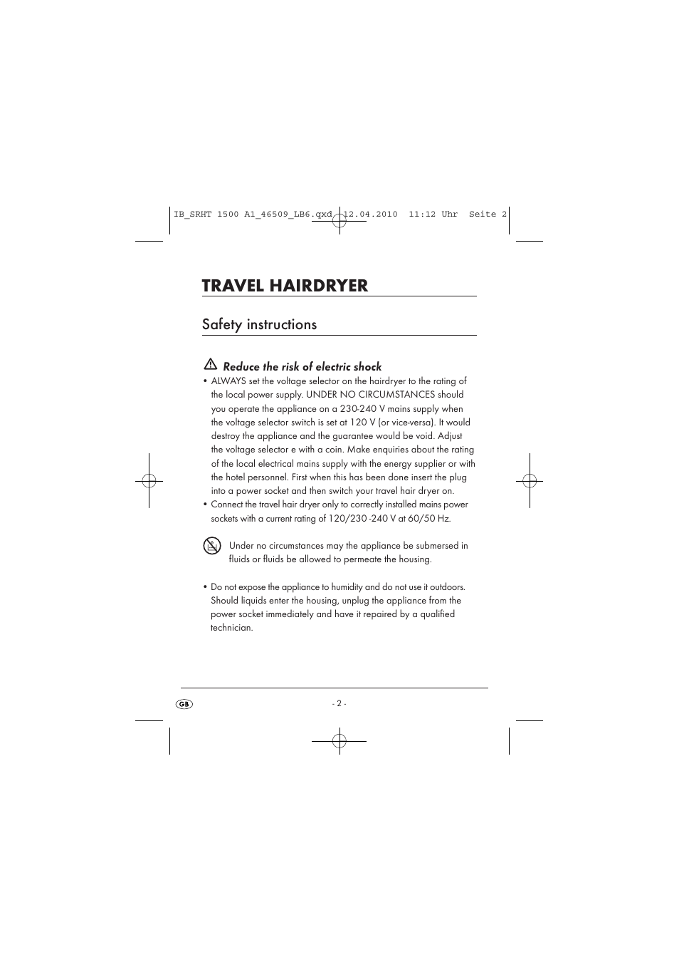 Travel hairdryer, Safety instructions | Silvercrest TRAVEL HAIRDRYER SRHT 1500 A1 User Manual | Page 4 / 14