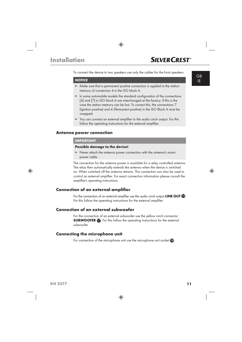 Installation | Silvercrest KH 2377 User Manual | Page 13 / 42