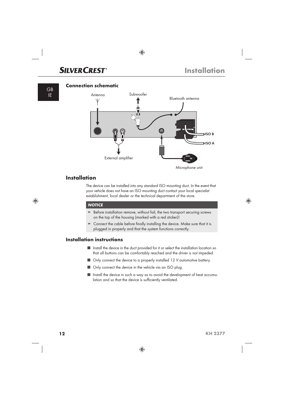 Installation | Silvercrest KH 2377 User Manual | Page 14 / 42