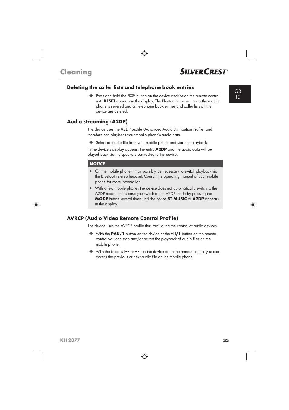 Cleaning | Silvercrest KH 2377 User Manual | Page 35 / 42