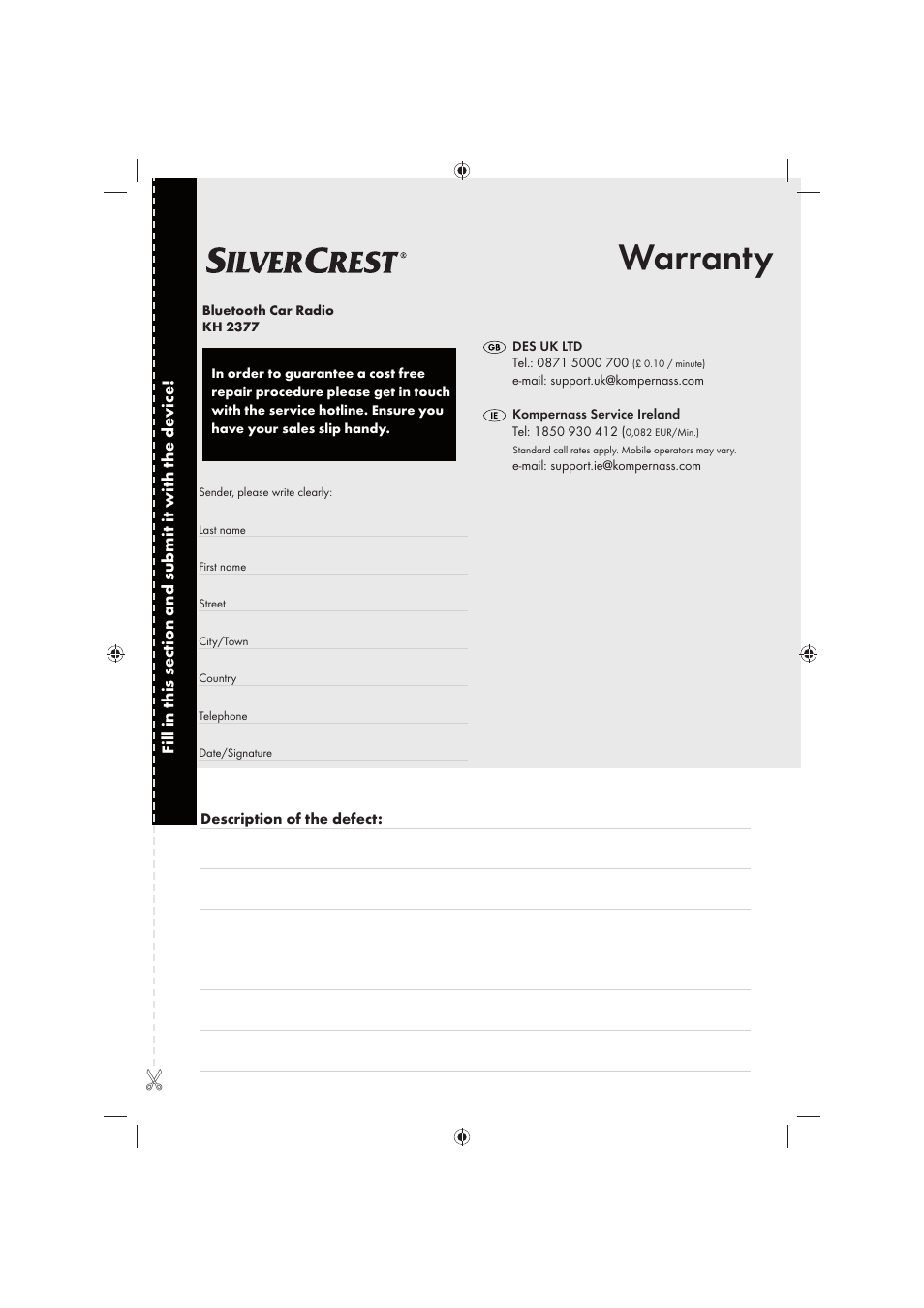 Warranty | Silvercrest KH 2377 User Manual | Page 41 / 42