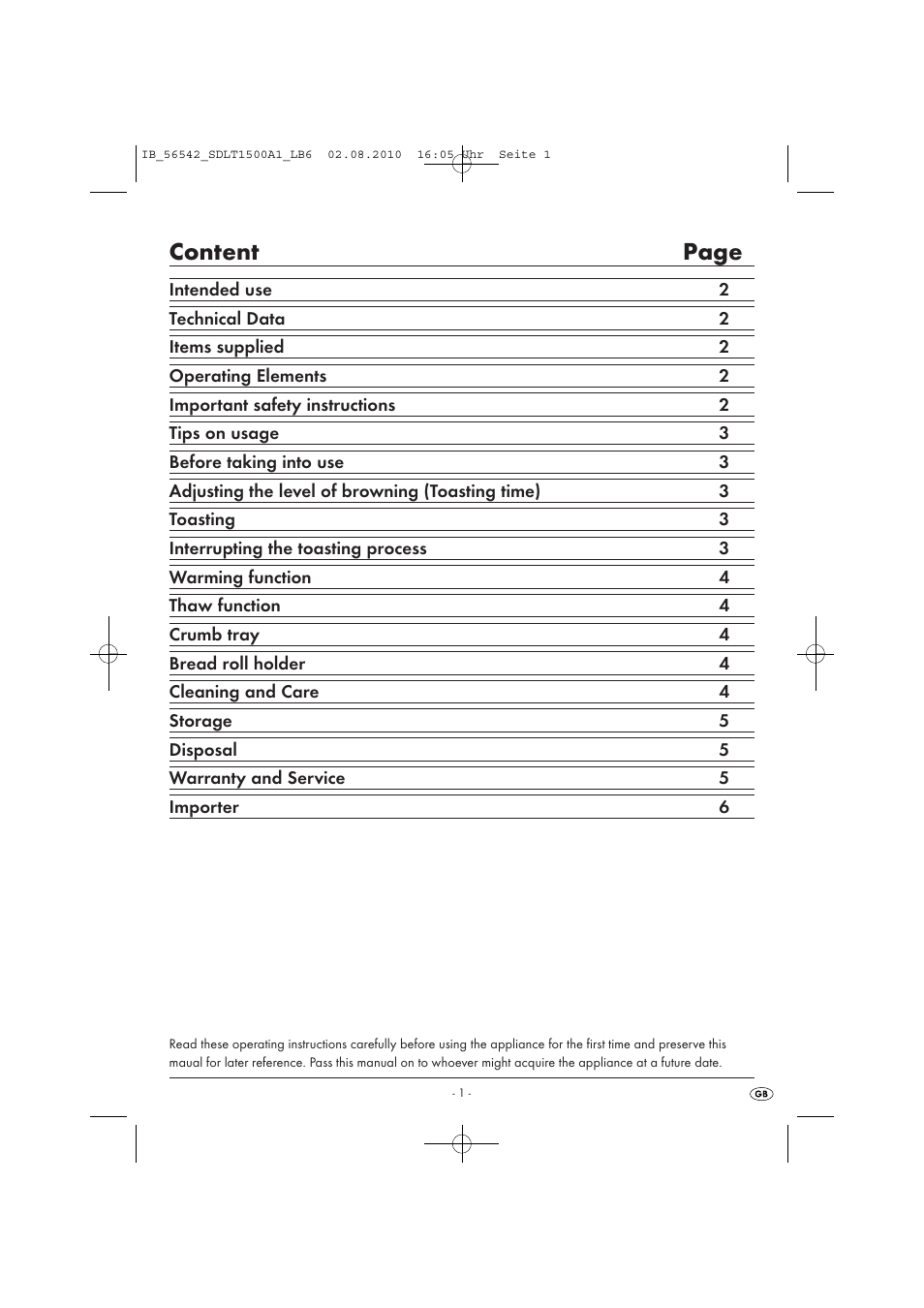 Content page | Silvercrest SDLT1500A1 User Manual | Page 3 / 8