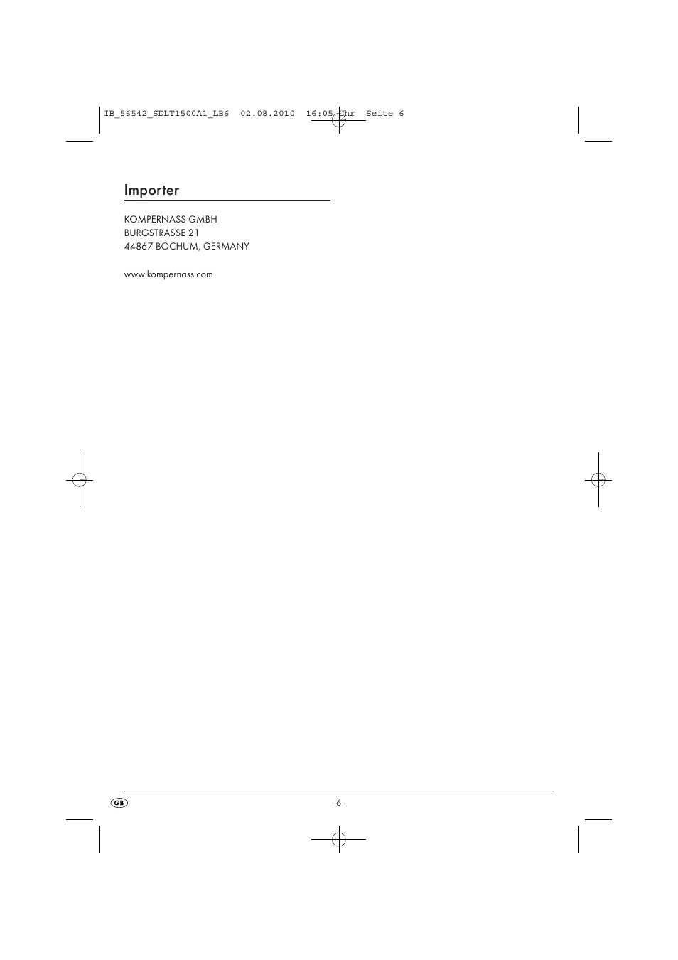 Importer | Silvercrest SDLT1500A1 User Manual | Page 8 / 8