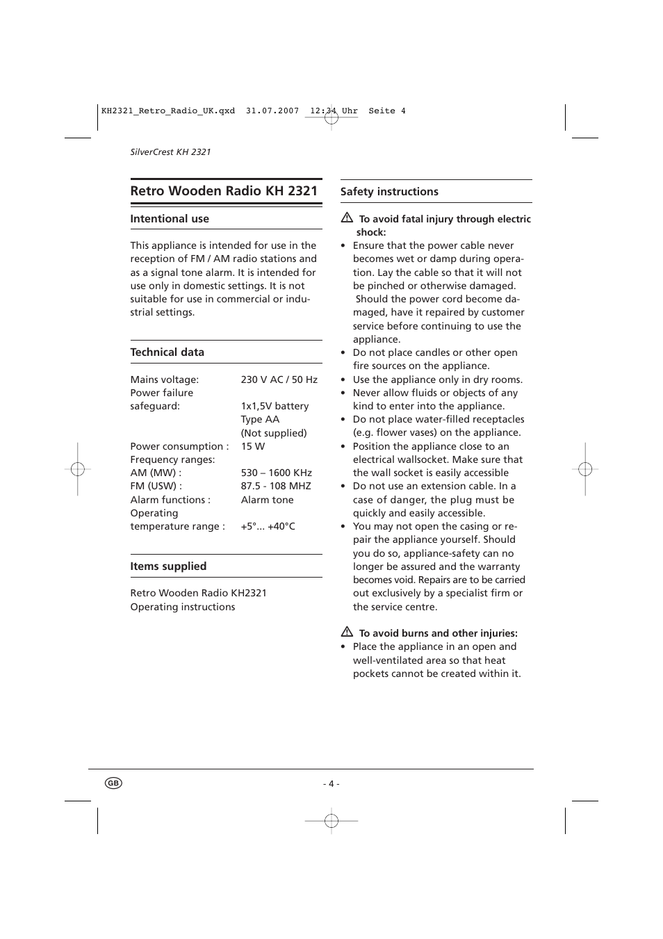 Retro wooden radio kh 2321 | Silvercrest KH 2321 User Manual | Page 4 / 10