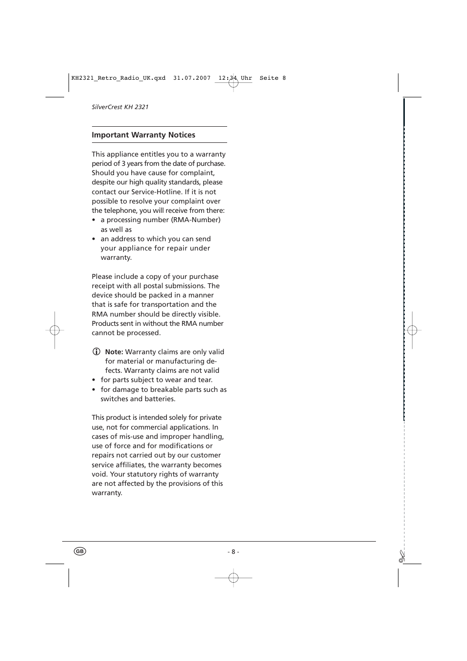 Silvercrest KH 2321 User Manual | Page 8 / 10