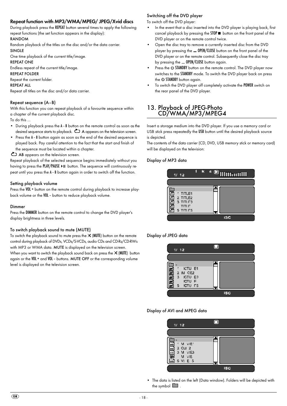 Playback of jpeg-photo cd/wma/mp3/mpeg4 | Silvercrest KH 6521 User Manual | Page 20 / 28