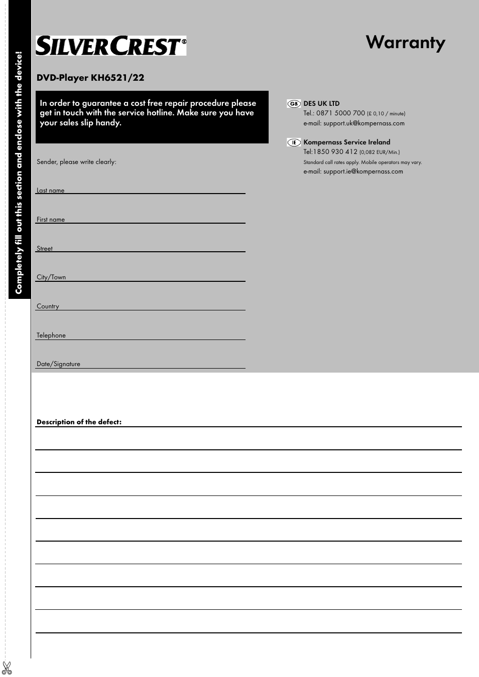 Warranty | Silvercrest KH 6521 User Manual | Page 27 / 28