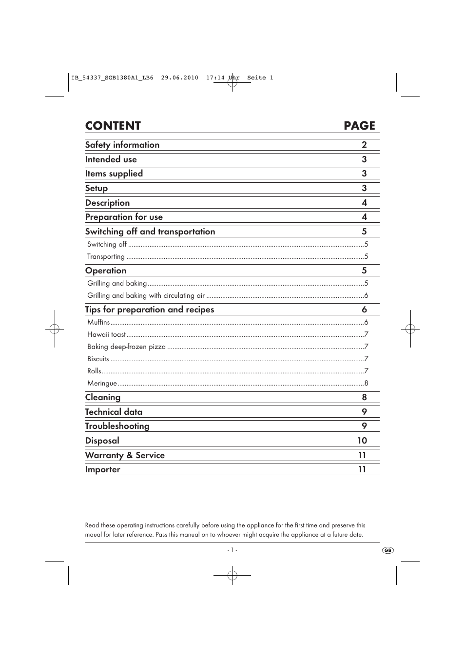 Content page | Silvercrest SGB 1380 A1 User Manual | Page 3 / 13