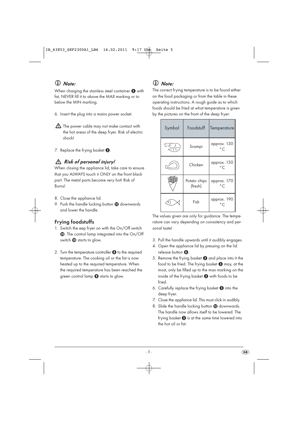 Risk of personal injury | Silvercrest SKF 2300 A16 User Manual | Page 7 / 14