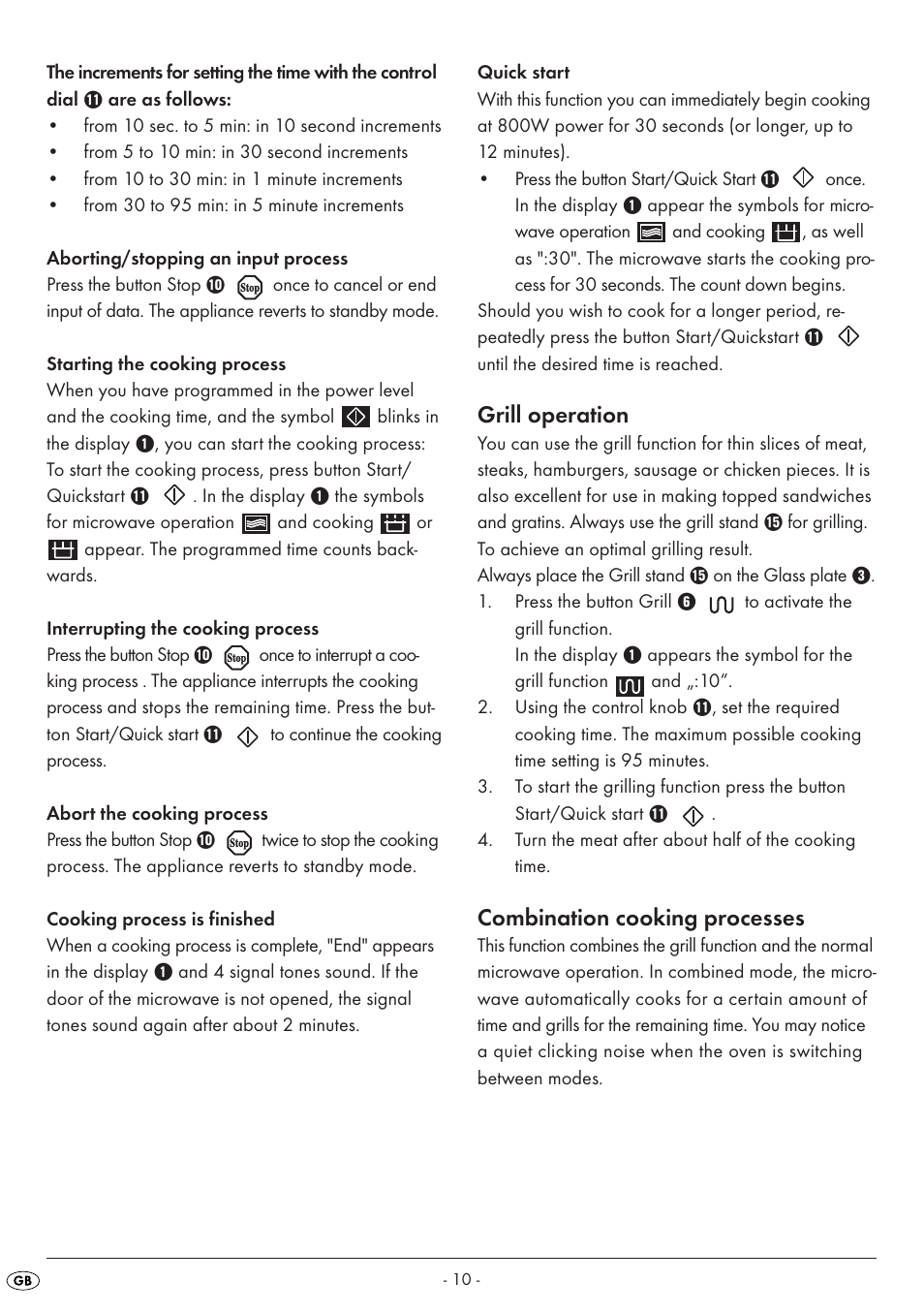 Grill operation, Combination cooking processes | Silvercrest SMW 800 A1 User Manual | Page 12 / 18