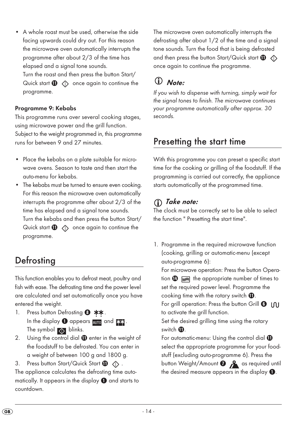 Defrosting, Presetting the start time | Silvercrest SMW 800 A1 User Manual | Page 16 / 18