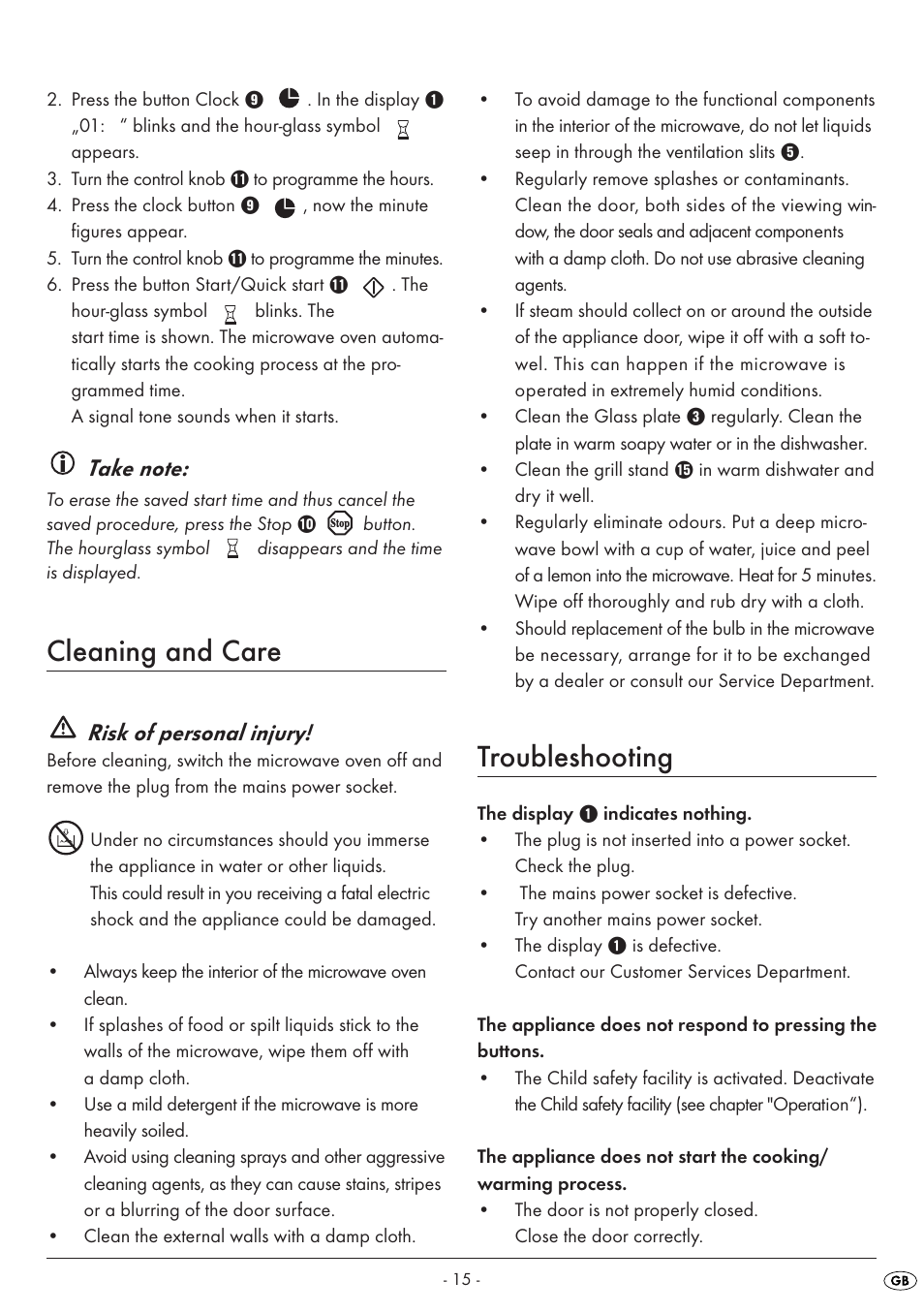 Cleaning and care, Troubleshooting, Risk of personal injury | Silvercrest SMW 800 A1 User Manual | Page 17 / 18