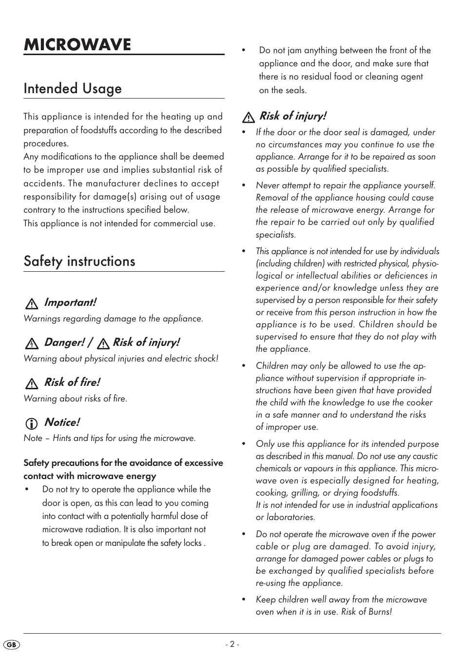 Microwave, Intended usage, Safety instructions | Silvercrest SMW 800 A1 User Manual | Page 4 / 18
