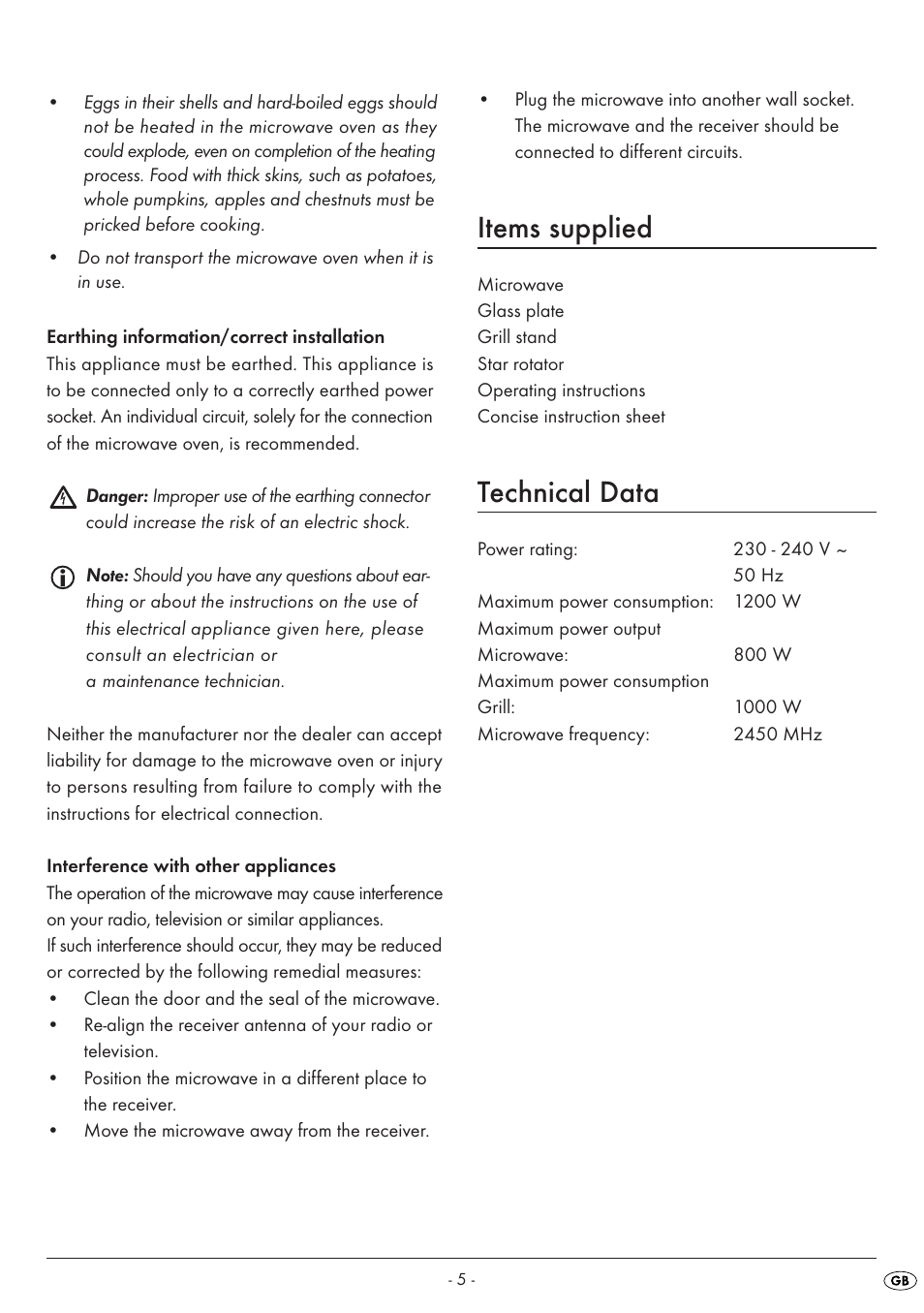Items supplied, Technical data | Silvercrest SMW 800 A1 User Manual | Page 7 / 18