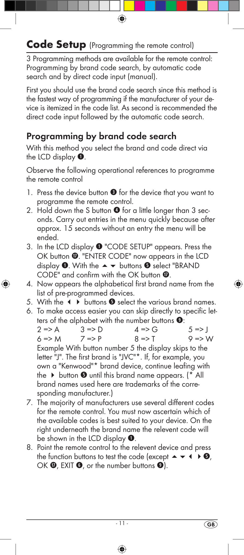 Code setup, Programming by brand code search | Silvercrest KH 2157 User Manual | Page 13 / 78