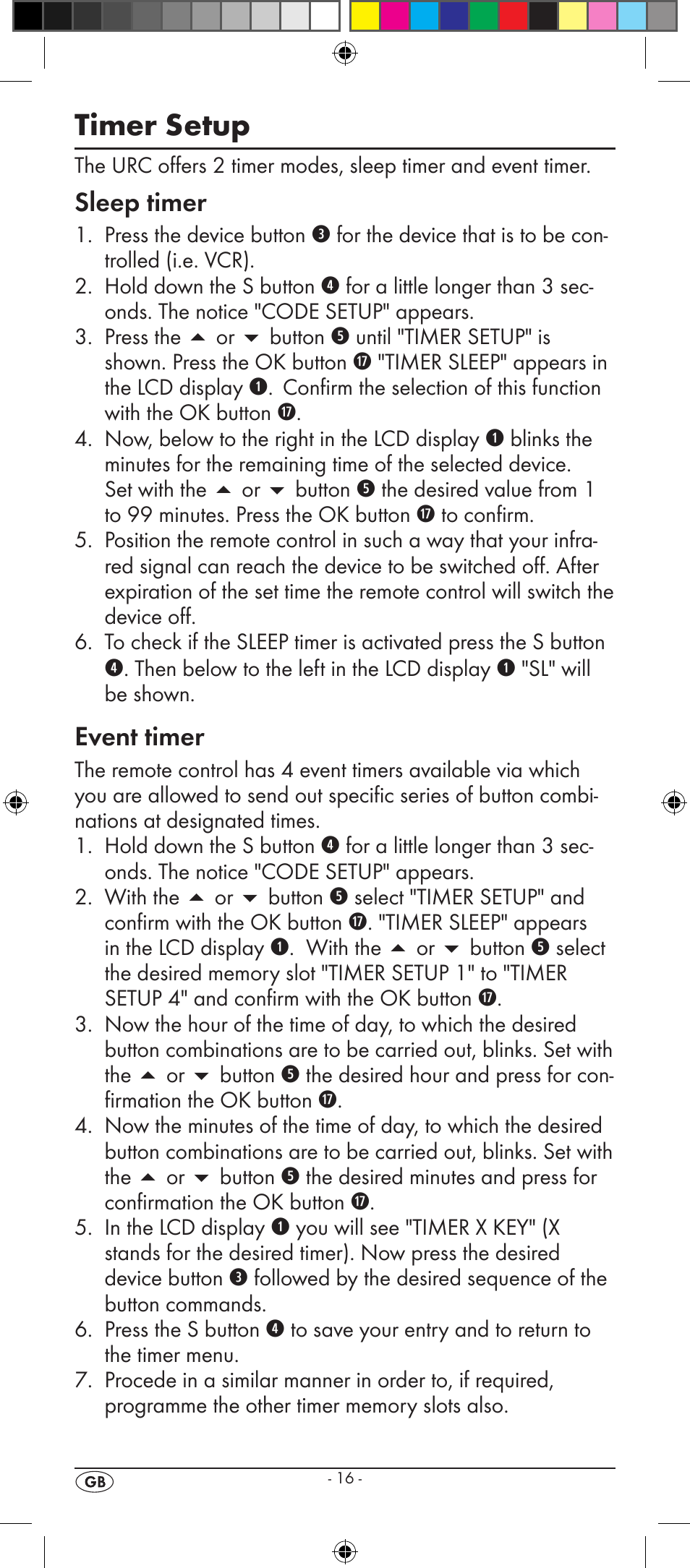 Timer setup, Sleep timer, Event timer | Silvercrest KH 2157 User Manual | Page 18 / 78