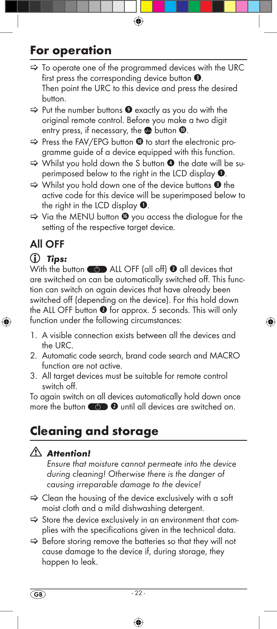 For operation, Cleaning and storage, All off | Silvercrest KH 2157 User Manual | Page 24 / 78