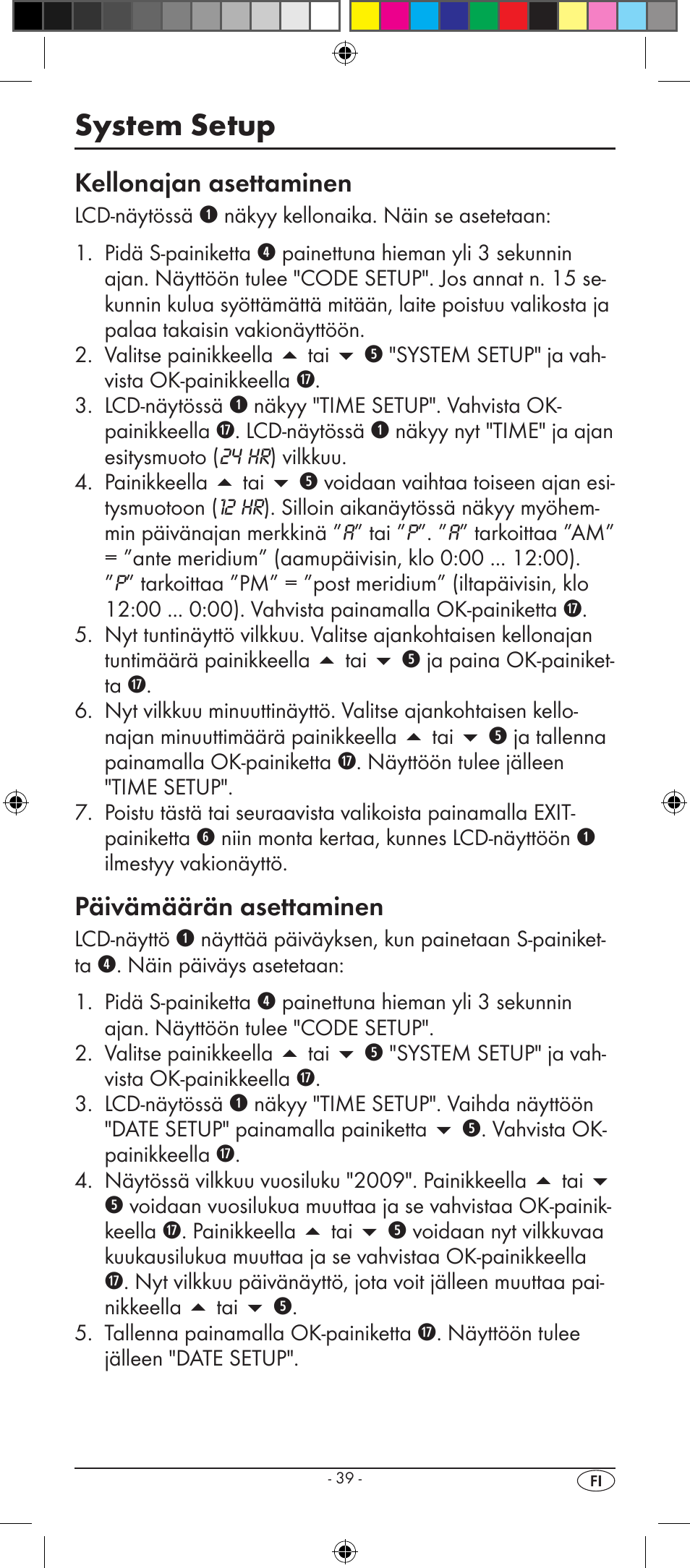 System setup, Kellonajan asettaminen, Päivämäärän asettaminen | Silvercrest KH 2157 User Manual | Page 41 / 78