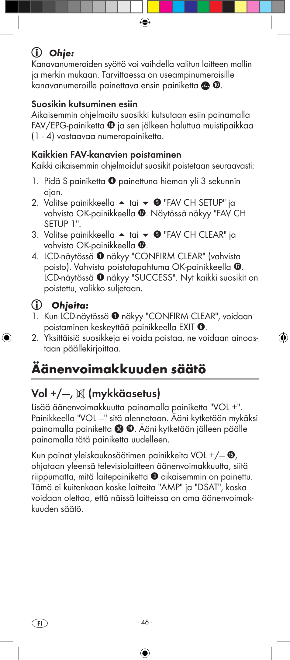 Äänenvoimakkuuden säätö, Vol +/—, (mykkäasetus) | Silvercrest KH 2157 User Manual | Page 48 / 78