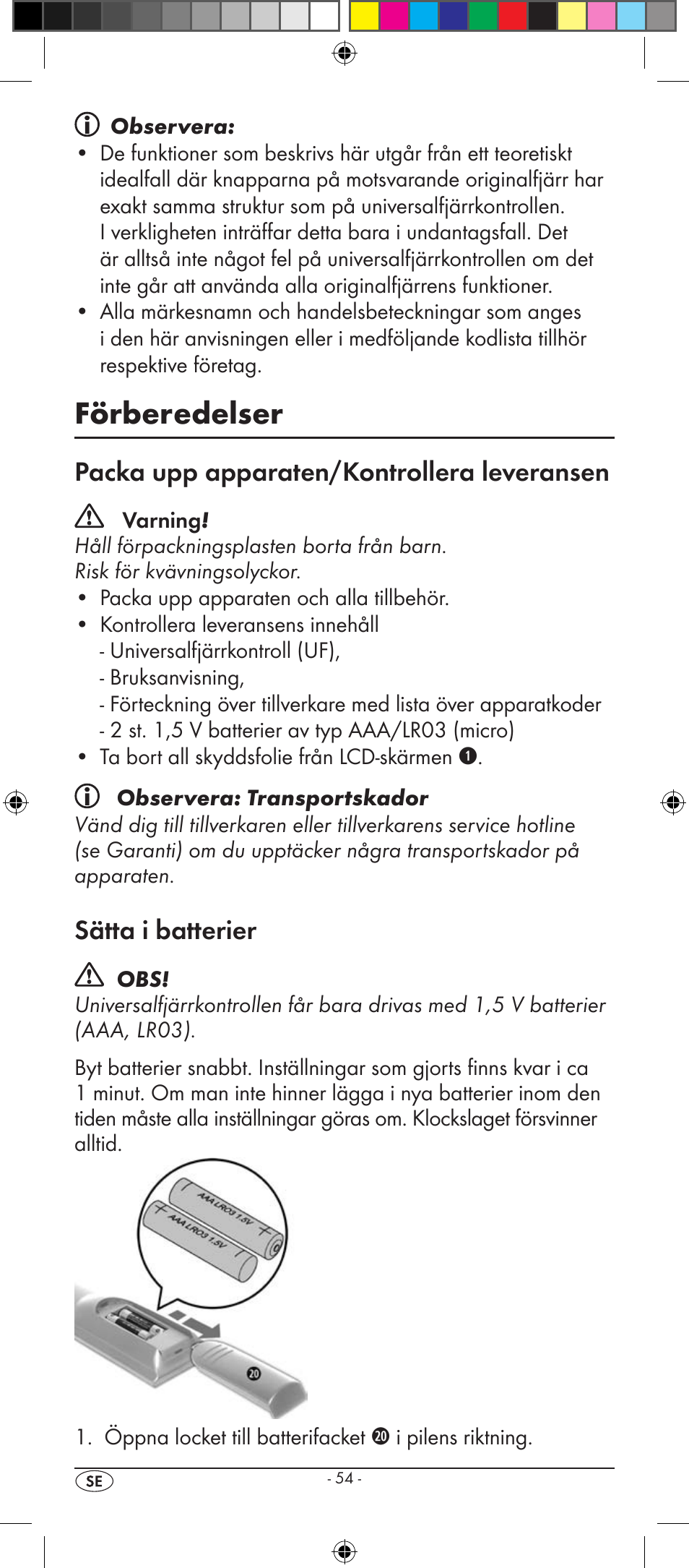 Förberedelser, Packa upp apparaten/kontrollera leveransen, Sätta i batterier | Silvercrest KH 2157 User Manual | Page 56 / 78