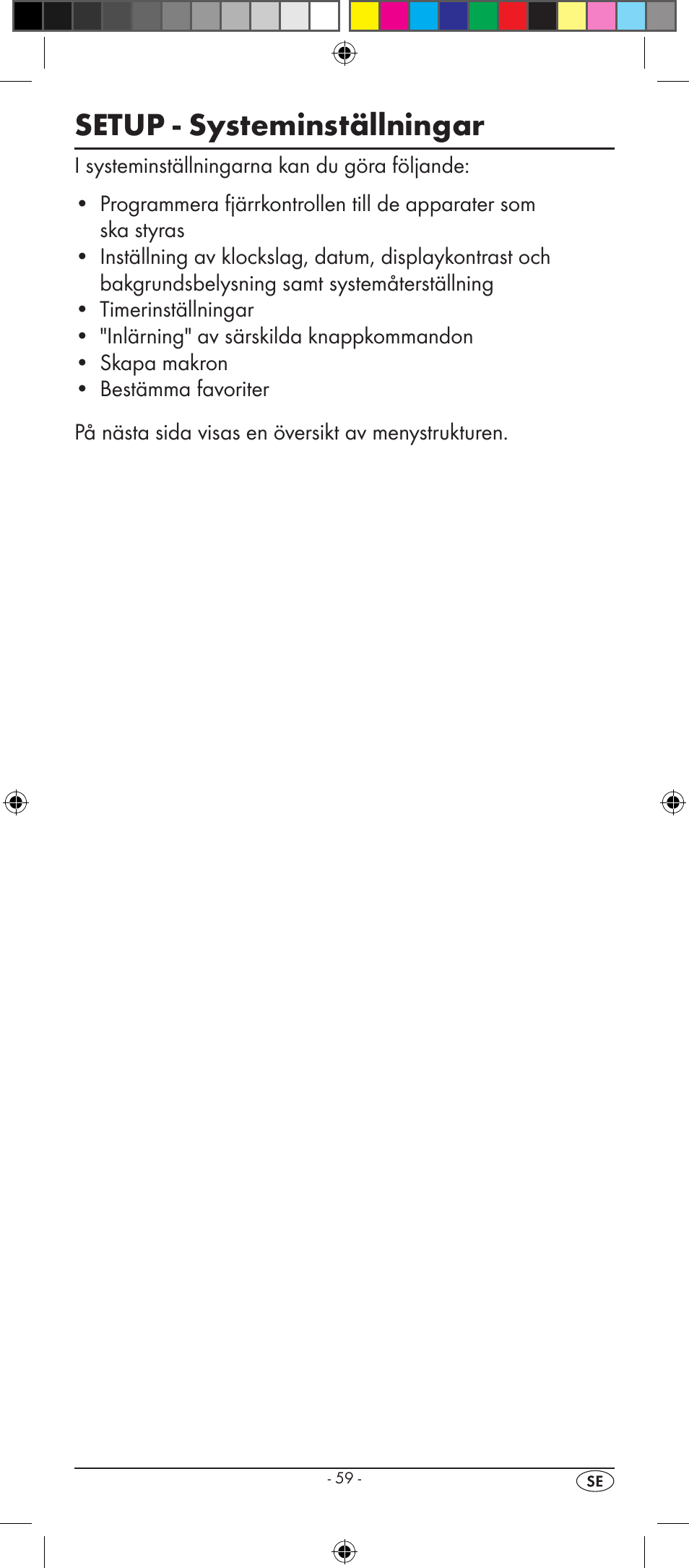 Setup - systeminställningar | Silvercrest KH 2157 User Manual | Page 61 / 78
