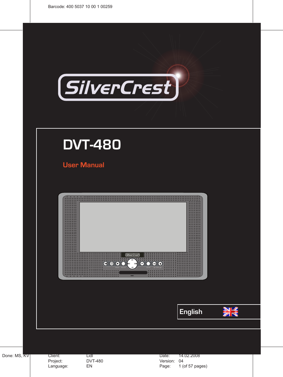 Silvercrest PLAYER DVT-480 User Manual | 57 pages