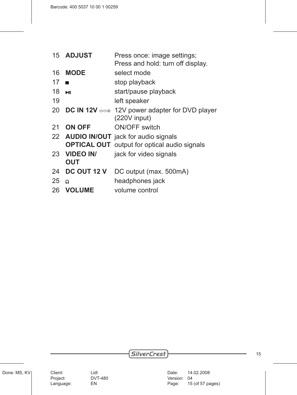 Silvercrest PLAYER DVT-480 User Manual | Page 15 / 57