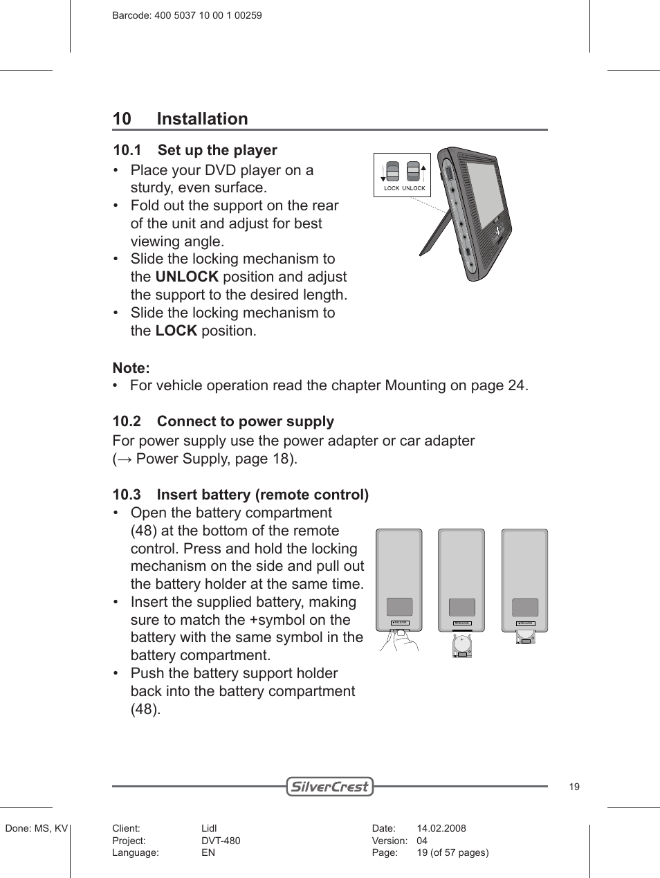 10 installation | Silvercrest PLAYER DVT-480 User Manual | Page 19 / 57
