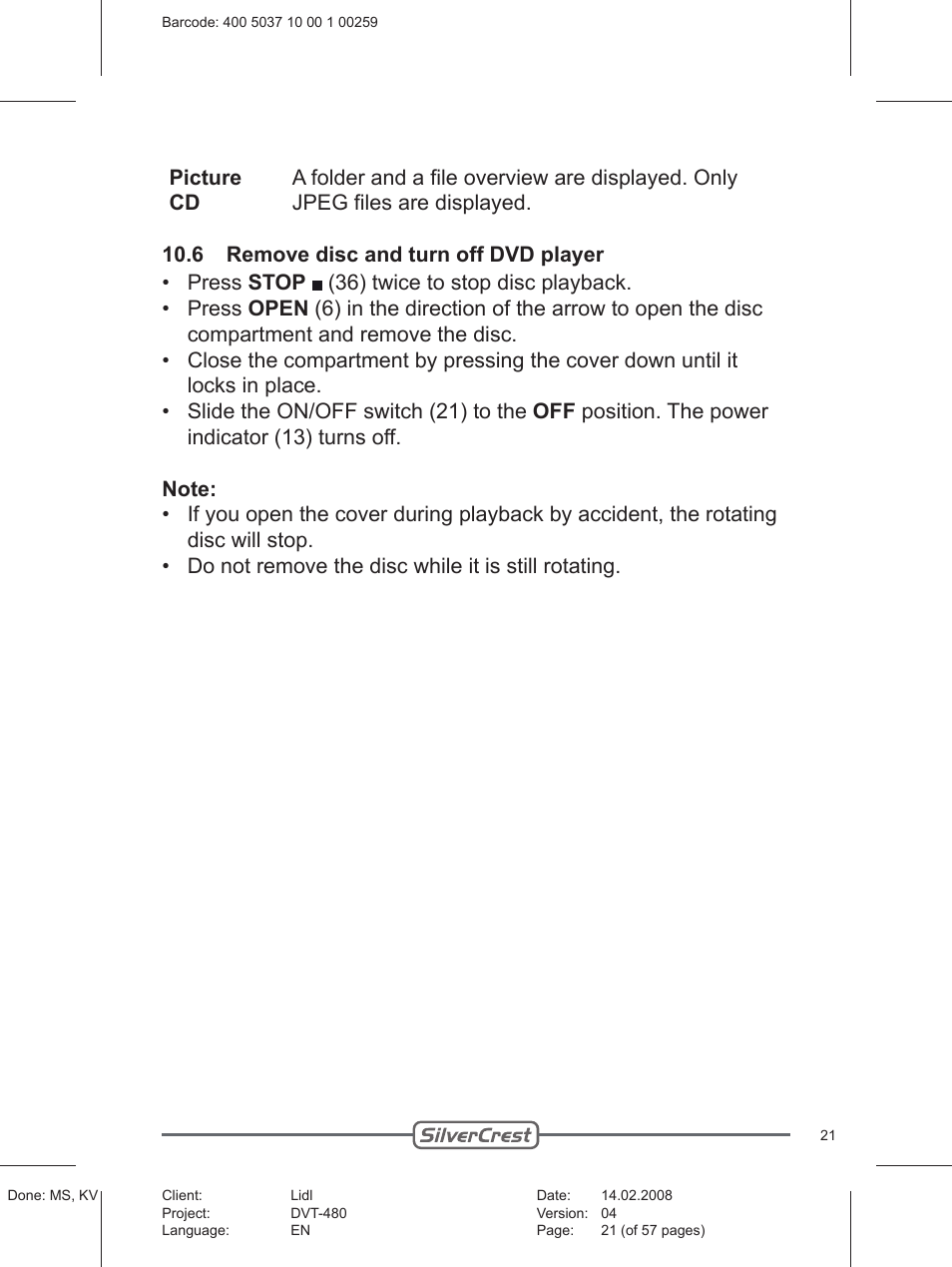 Silvercrest PLAYER DVT-480 User Manual | Page 21 / 57