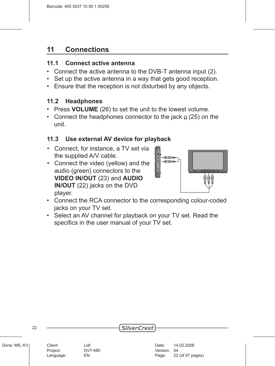 11 connections | Silvercrest PLAYER DVT-480 User Manual | Page 22 / 57