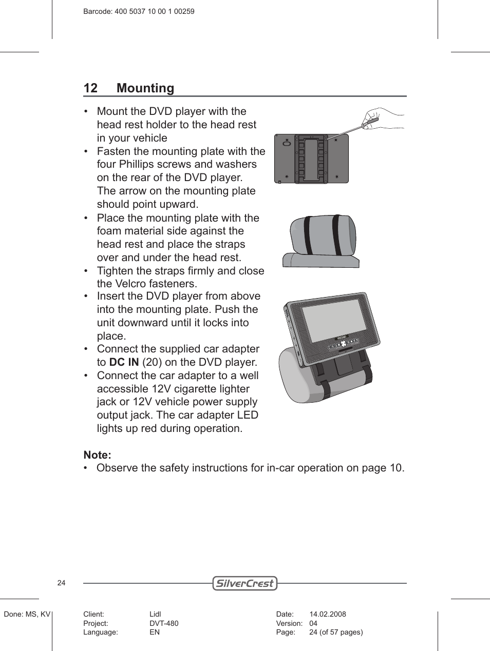 12 mounting | Silvercrest PLAYER DVT-480 User Manual | Page 24 / 57