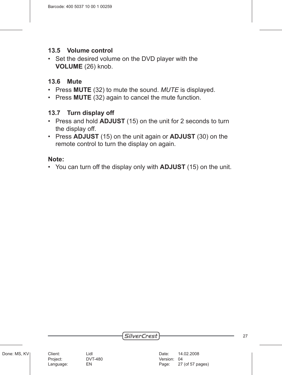 Silvercrest PLAYER DVT-480 User Manual | Page 27 / 57
