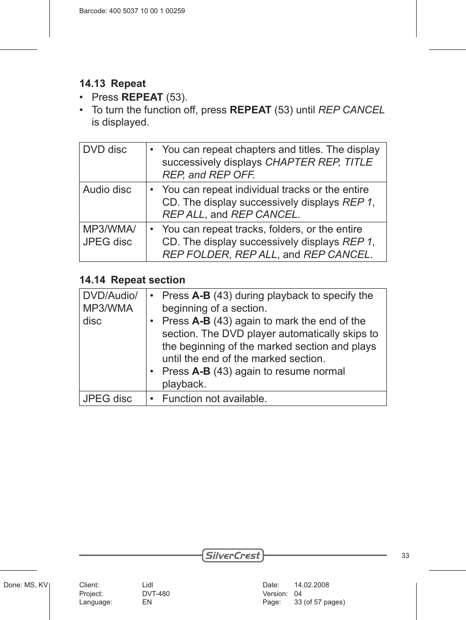 Silvercrest PLAYER DVT-480 User Manual | Page 33 / 57