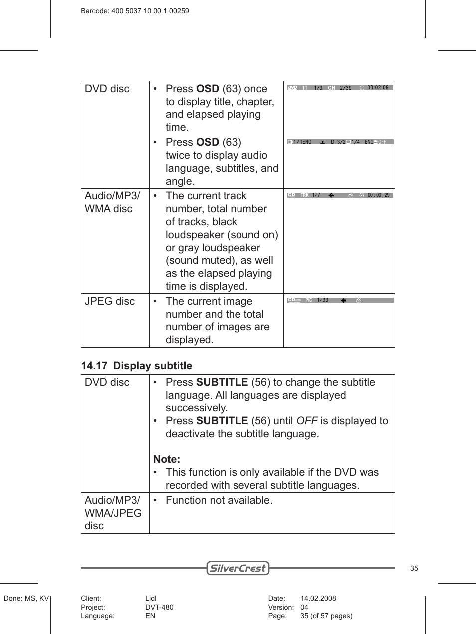 Silvercrest PLAYER DVT-480 User Manual | Page 35 / 57
